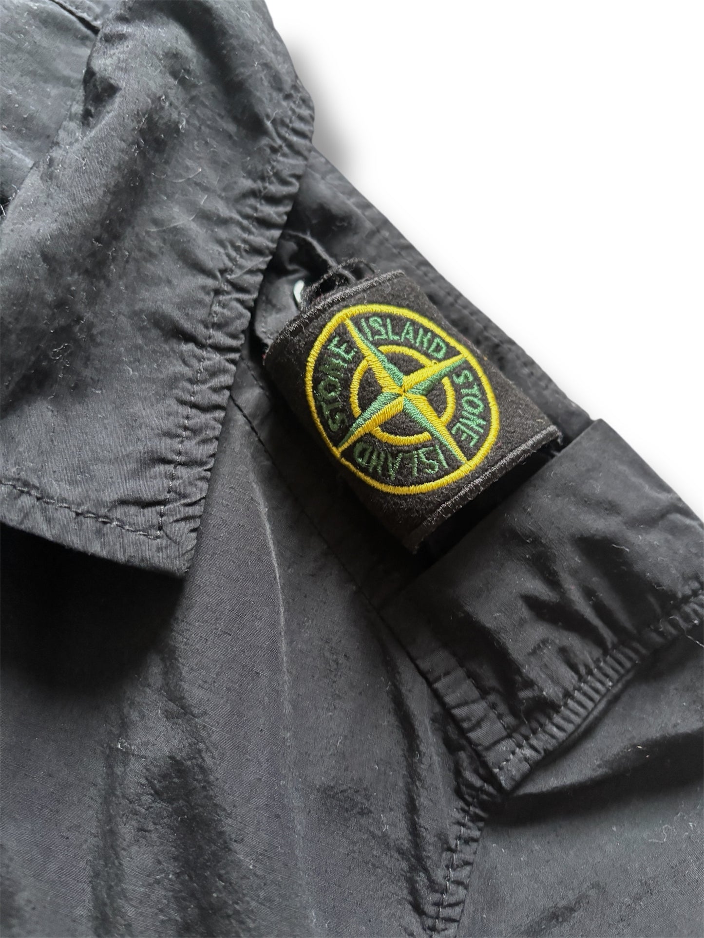 Black stone island shoulder badge overshirt size medium