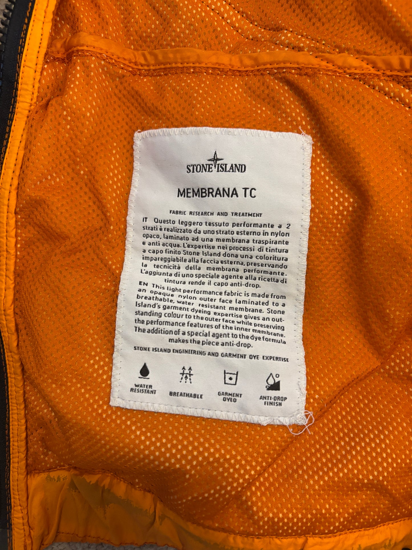 Orange stone island membrana TC jacket size medium